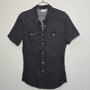 Men's Black Short-Sleeve Western Denim Shirt